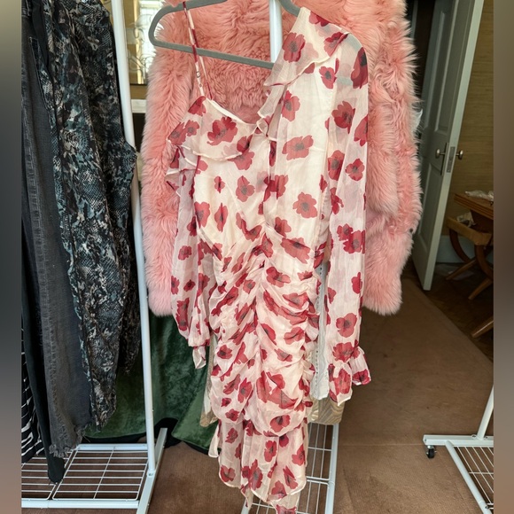 Melloday Red & White Floral Print Ruffled Dress - Picture 2 of 3